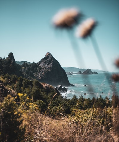 白天海边的青山和棕山